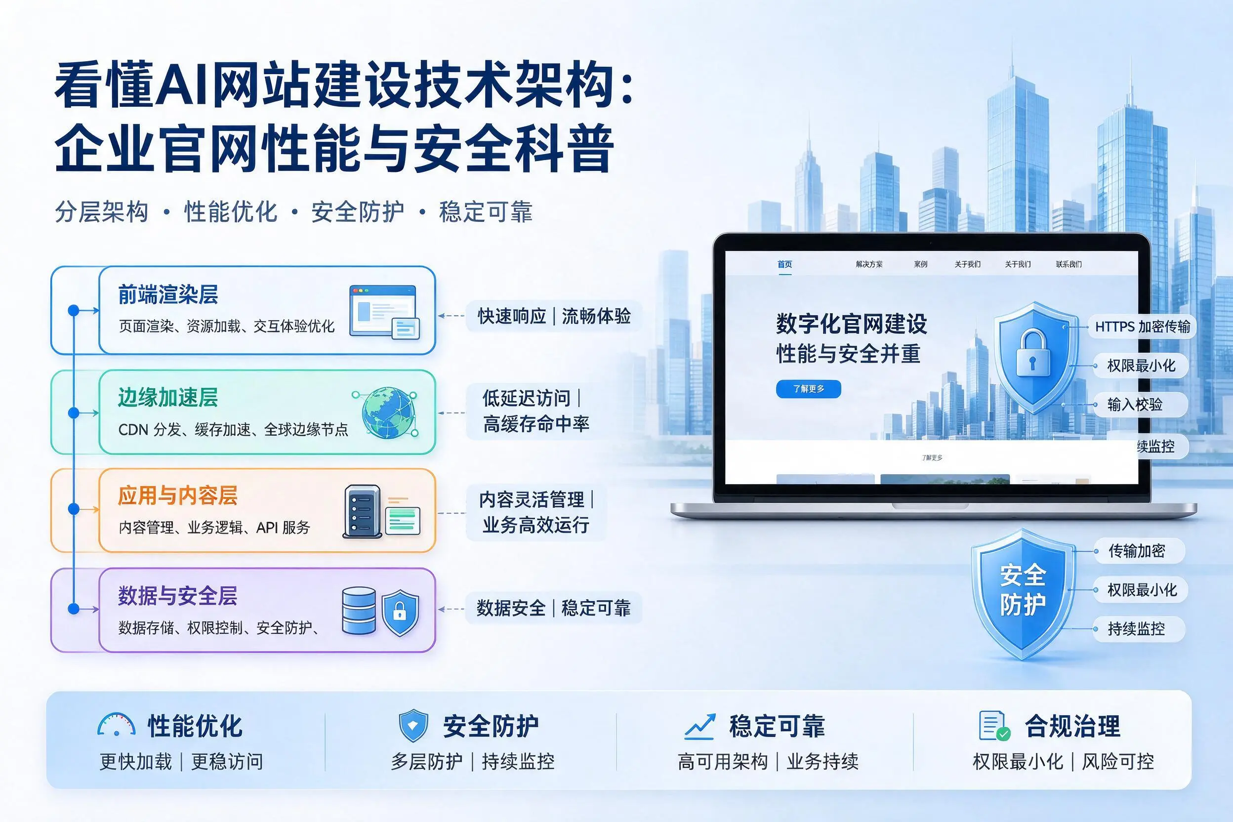 看懂AI网站建设技术架构：威海企业官网性能与安全科普