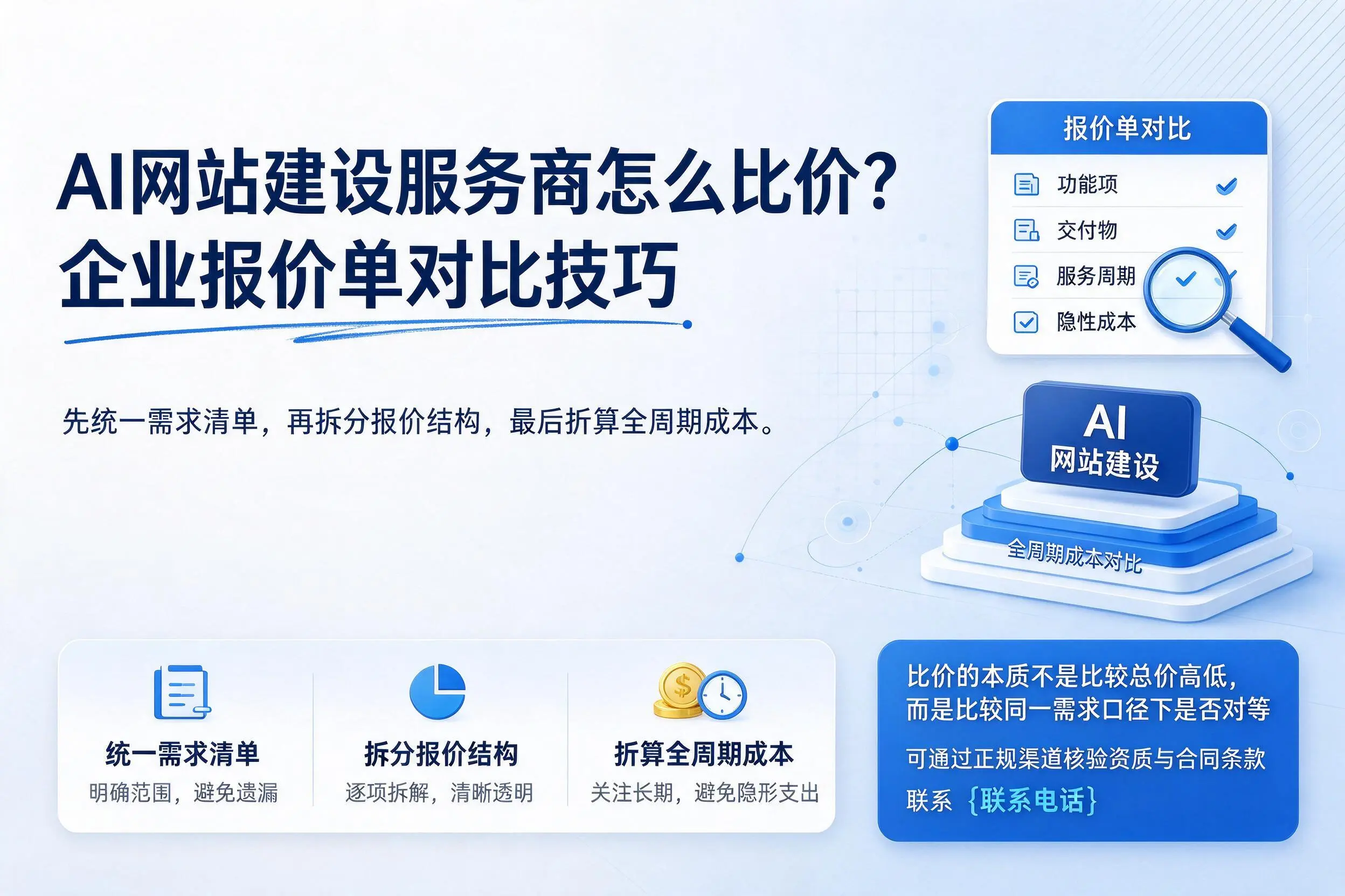 AI网站建设服务商怎么比价？威海企业报价单对比技巧