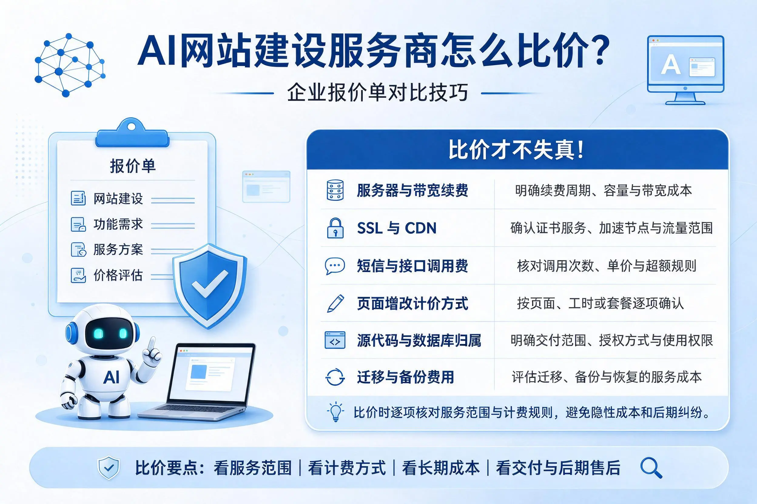 AI网站建设服务商怎么比价？威海企业报价单对比技巧